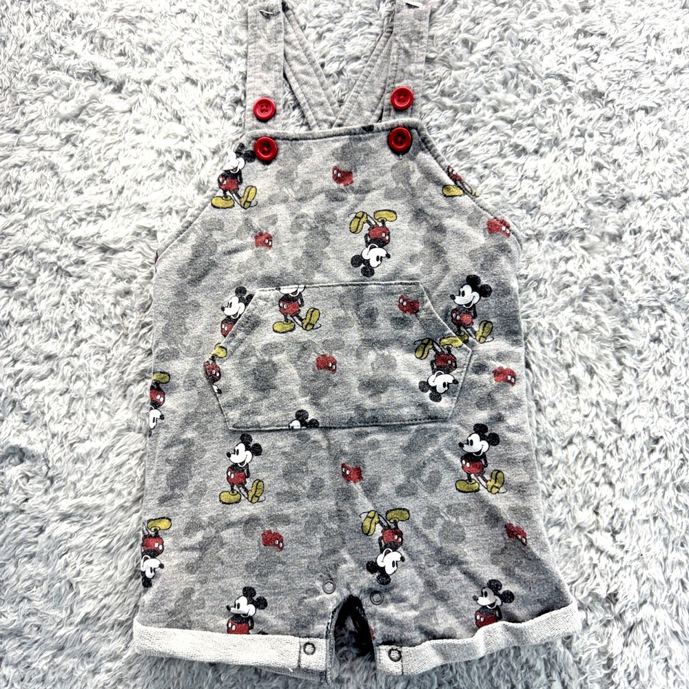 Disney Baby Mickey Mouse Jumper 18M Gray Red Buttons Overall Outfit 18 Months